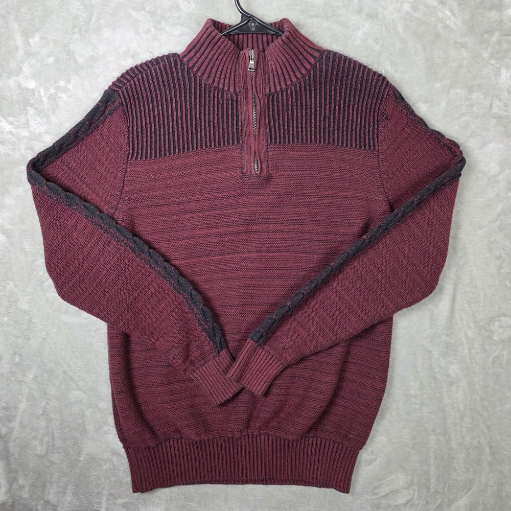 Rock Republic Mens Burgundy Black 1/4 Zip Long Sleeve‎ Cotton Sweater Size L